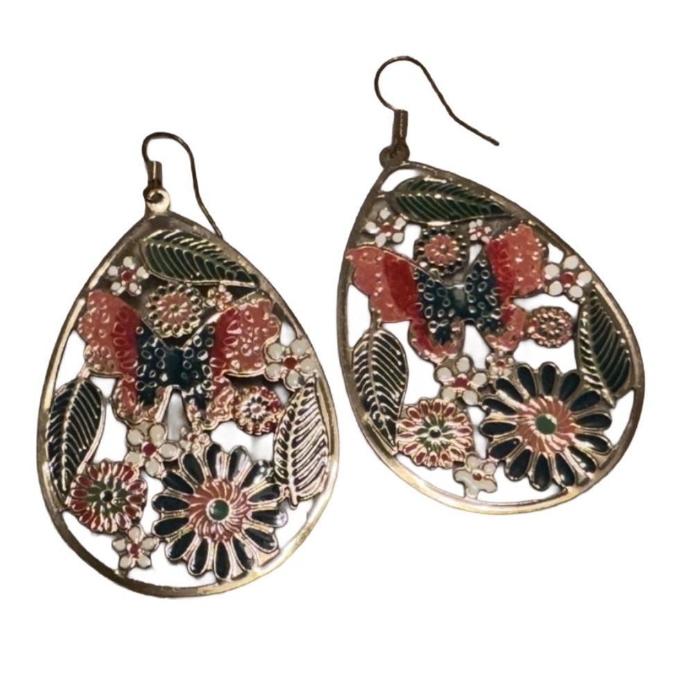 Vintage Y2K Floral Butterfly Teardrop Earrings